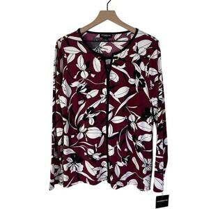 Liz Claiborne Steampunk Career‎ Floral Blouse Top Long Sleeve Maroon Large New